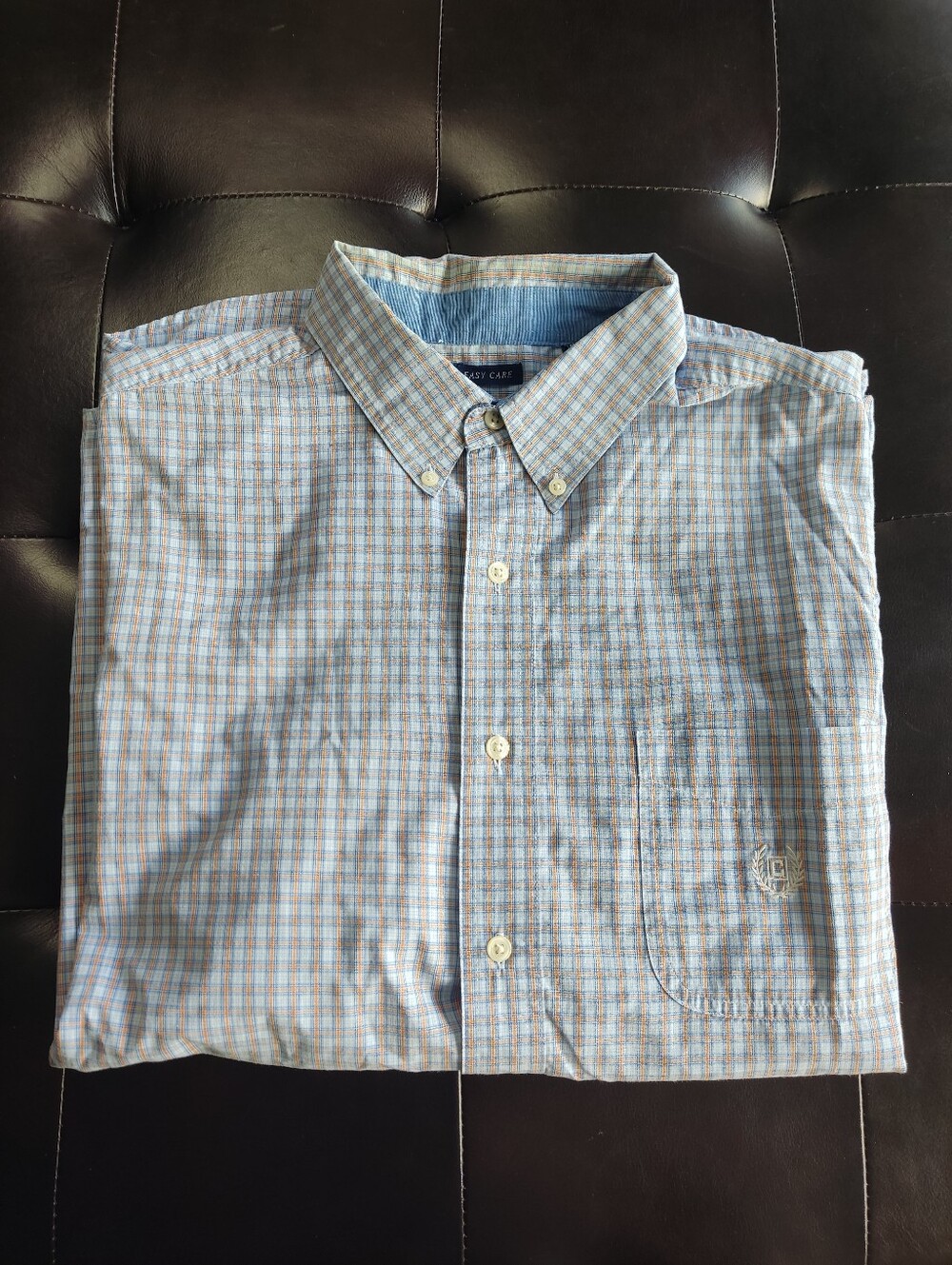 Chaps Light Blue and Orange Plaid Button-Down Men's Shirt Size XL